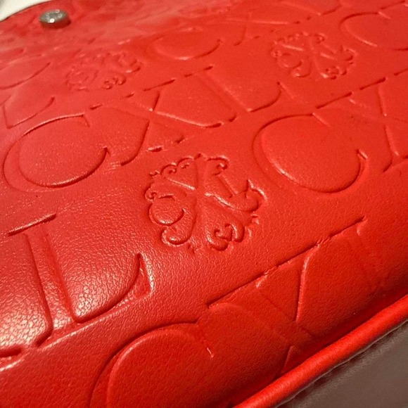 Christian Lacroix Red Embossed Logo Satchel Crossbody Purse Polka Dot Lining